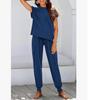 2026 Sommer Damen Zweiteiliges Gestreiftes Jogging-Set: Kurzarm-Oberteil & Lange Hose