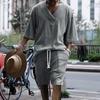 Set Due Pezzi Uomo Manica Corta Tuta Fitness Quotidiana Polo Pantaloncini Sportivi e Tempo Libero Primavera ed Estate