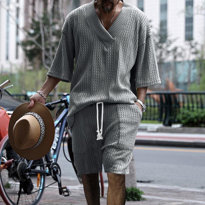 Set Due Pezzi Uomo Manica Corta Tuta Fitness Quotidiana Polo Pantaloncini Sportivi e Tempo Libero Primavera ed Estate