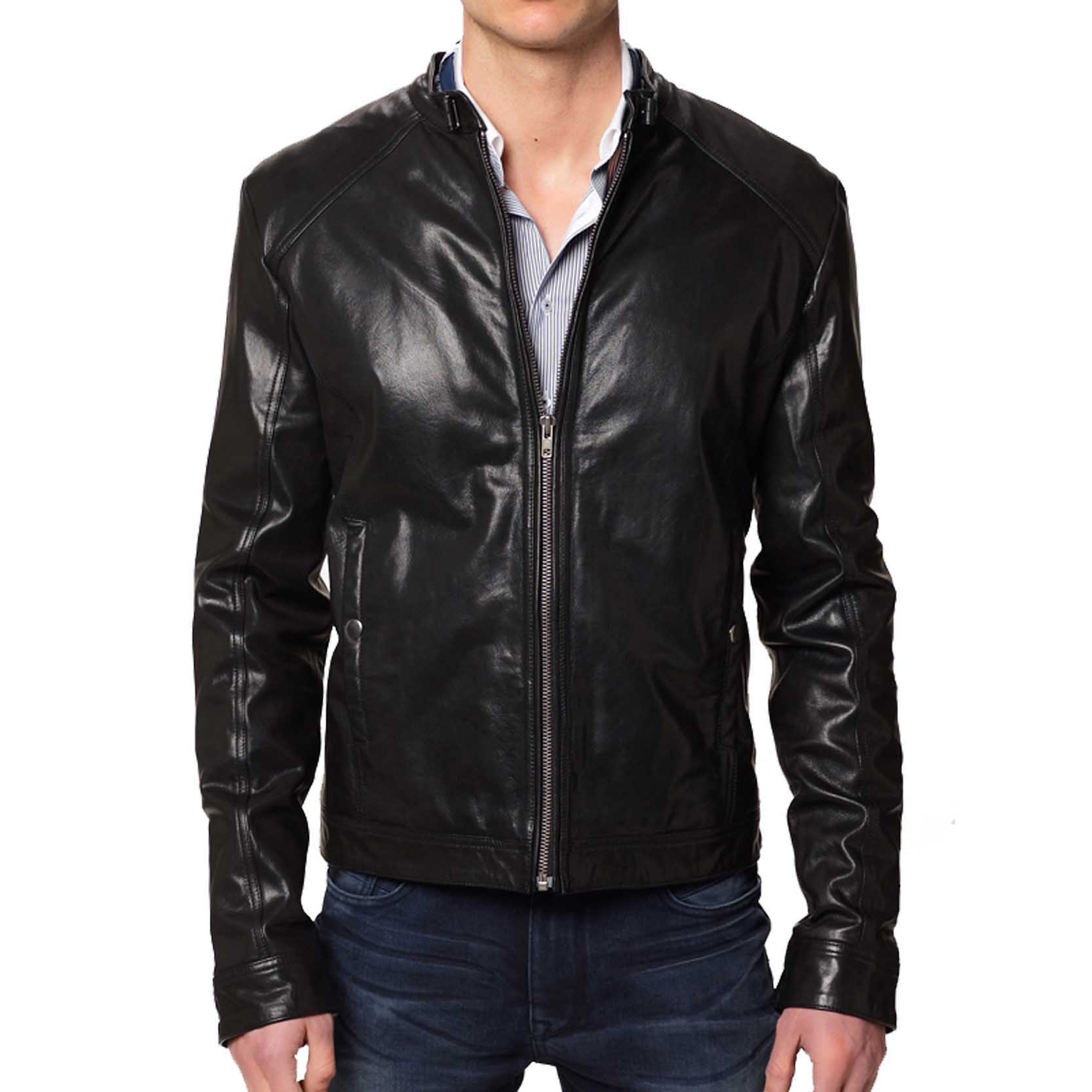 

SkinOutfit Men s Genuine Lambskin Black Leather Jacket Stylish Motorcycle Bomber Biker Outerwear MJ 157 XL чорний
