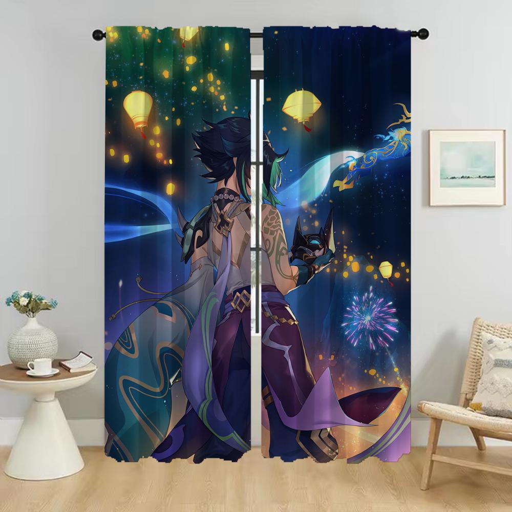 

Genshin Impact Blackout Curtains для Camera Shades Modern Living Room Curtains 2 Pieces Partition Tulle for Bedroom Curtain Home W86xH137cmx2pcs