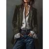 Giacca da Donna in Velluto a Manica Lunga con Bordino Floreale Ricamato Capo d'Abbigliamento Esterno Casual