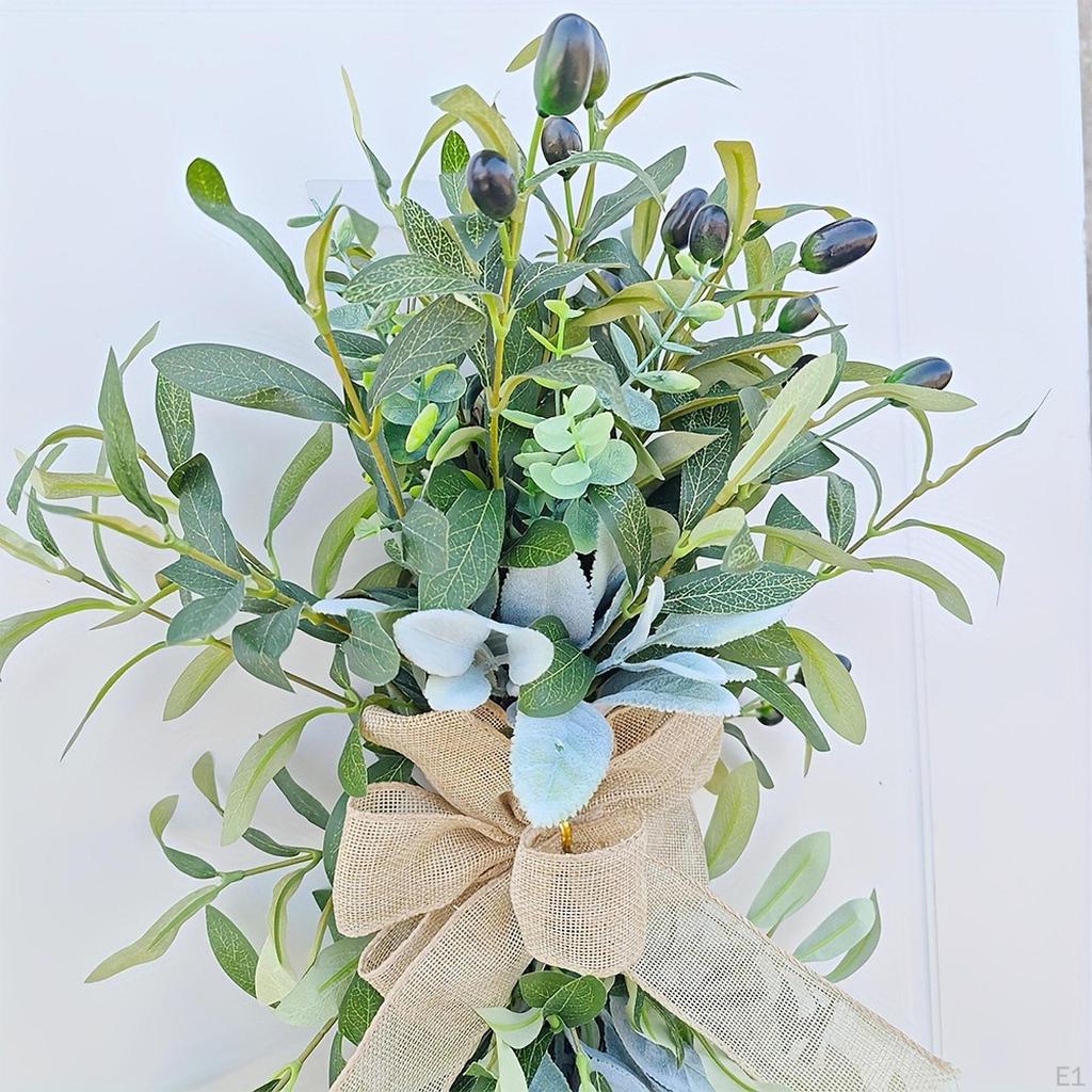 Stair Swag, Artificial Olive Wreath Front Door Wall Window Decor Greenery for All Seasons