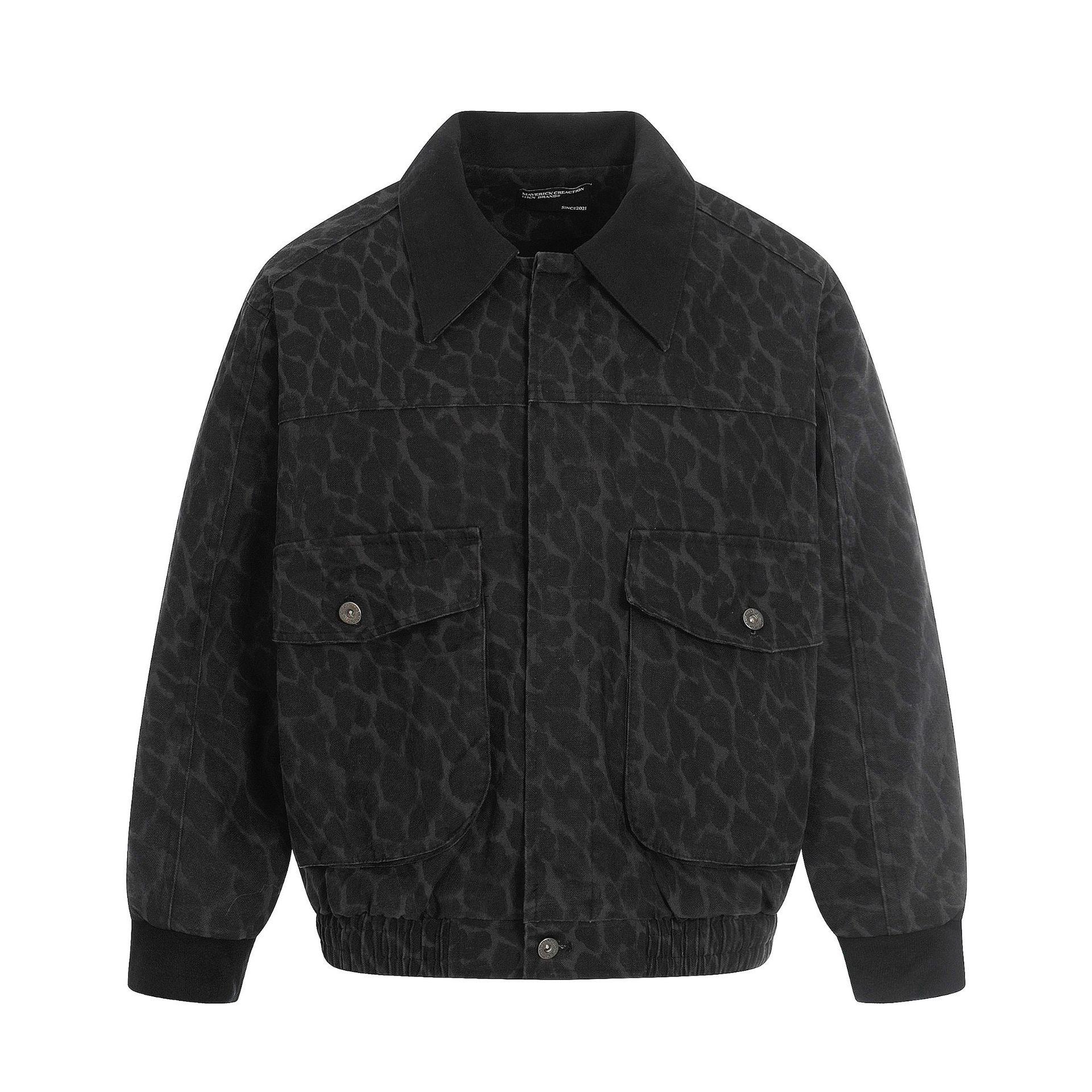 

11KN Unisex Retro Grey Leopard Print Workwear Jacket, Lapel, Loose Fit, Casual Cotton Outerwear Extra Large леопардовий/сірий