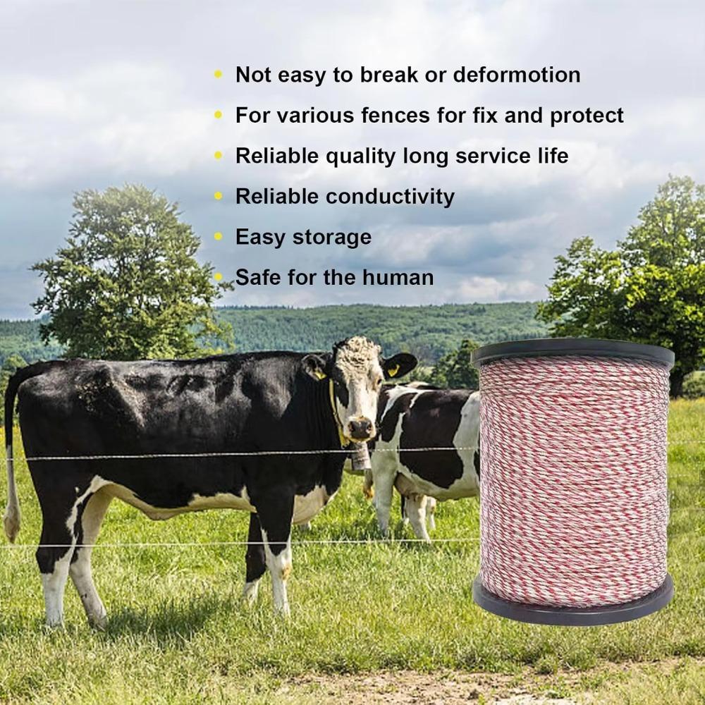 Durable Power Red White Polywire Lower Resistance Fence Steel Poly Rope Electric Fence Rope Farm