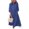 Women's 45720 Sleeve Maxi Dress Button Up Lapel Swing Dress with Pockets A-line Ruffles