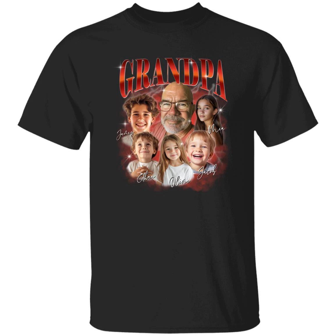 Custom Grandpa T-Shirt gift Personalized Grandfather Your own photos Unisex Tee 4XL