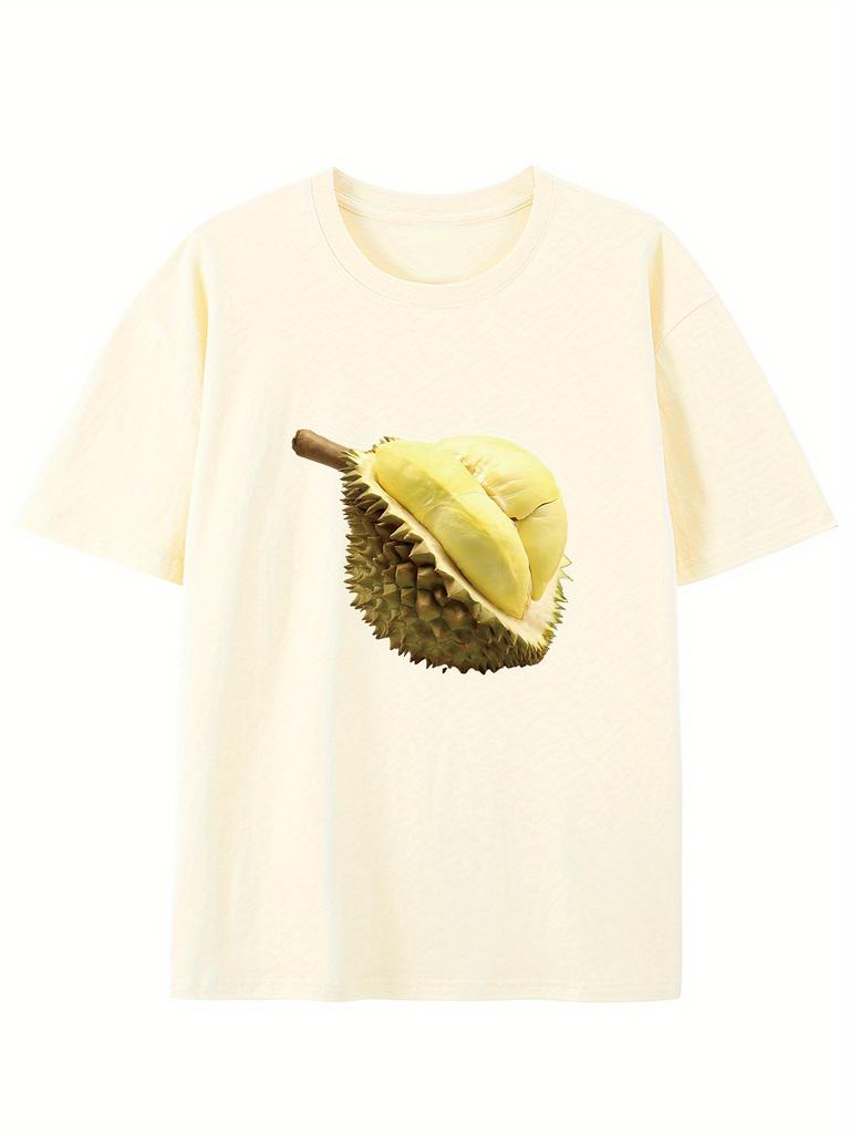 The 2025 Men's A Large Durian Print Crew Neck Cotton Short Sleeve, Casual Daily T-shirt, Comfy Breathable Clothing for Summer