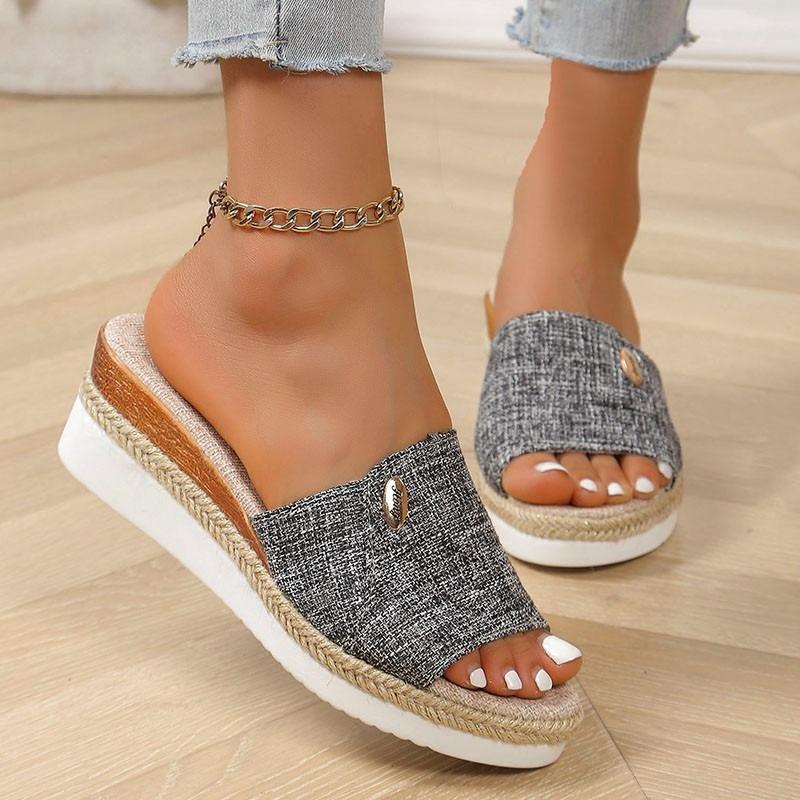 Women's 2025 New Style Wedge Sandals with Thick Soles and Mid-Heel Casual Beach Fish-Mouth Strappy Sandals In Plus Sizes