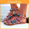 Elegantní Dámské Boho Sandály Gladiator Kožené Ploché Boty S Barevnými Pompony