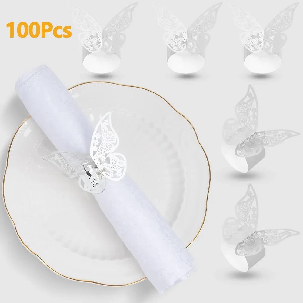 100/50Pcs Napkin Ring Hollow Pattern Gold And Silver Napkin Ring Wedding Party Table Decoration Supplies Wedding Decoration