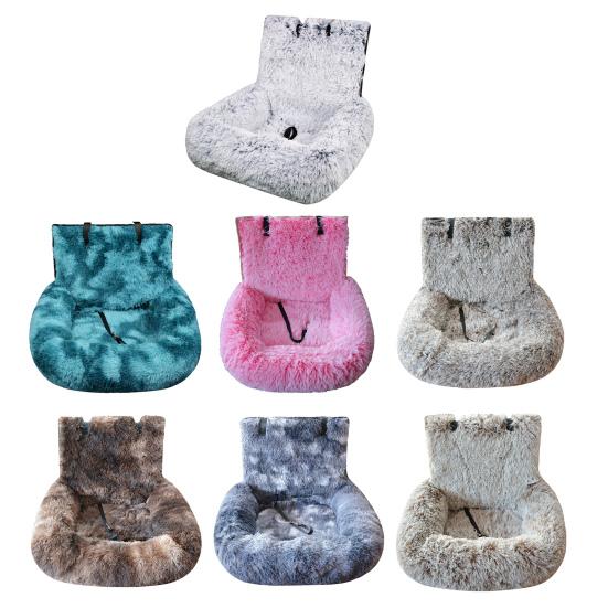 Dog Bed In Car Fluffy Pet Seat with Safety Straps Non-Slip Car Travel Dog Bed Pets Washable Cushion for Home Road Trip Small Large Dogs