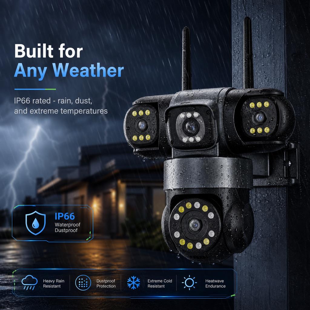 YOOSEE Ai APP Camera Outdoor Waterproof HD 6MP WIFI IP CCTV Night Vision Two-Way Intercom Smart Camera PIR Mobile Tracking Three Lens Camera