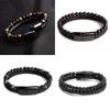 Double 21cm Men Layered Volcanic Stone Beaded Bracelet Alloy Clasp Leather