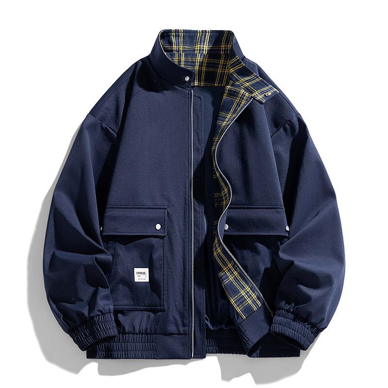 Cozy Up Workwear Jacket Plaid Stand Collar Large Size Loose Plus Size Casual Men's Coat