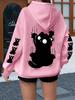 Dámská oversized mikina S roztomilým škrábajícím černým kočkou, s potiskem dvou rukávů, Pulovr Mikina Podzim Zima Harajuku Ležérní Streetové Top