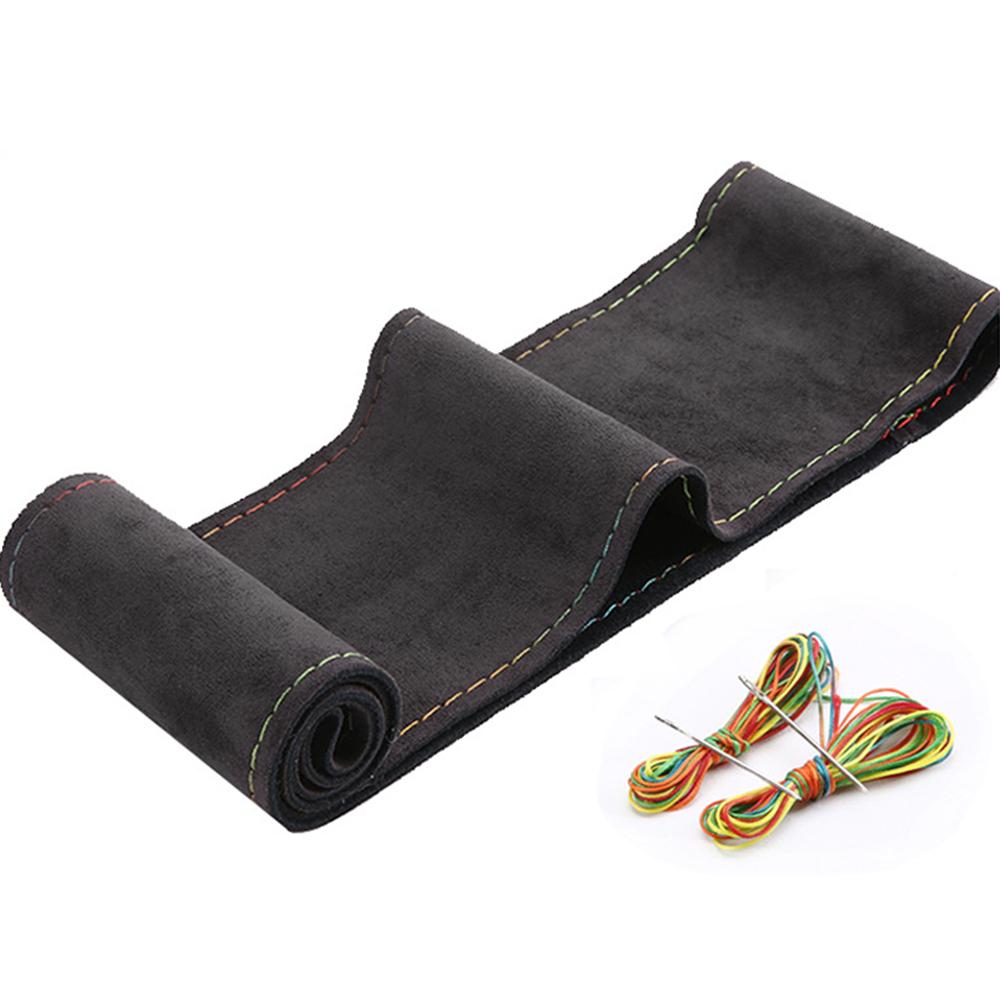 

Suede Cowhide DIY Hand Sewn Car Steering Wheel Covers Auto Steering Wheel Protector Fashion Non-slip 38cm Car Accessories