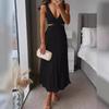 2024 Summer Elegant V-Neck Sleeveless Backless Pleated Dress for Women