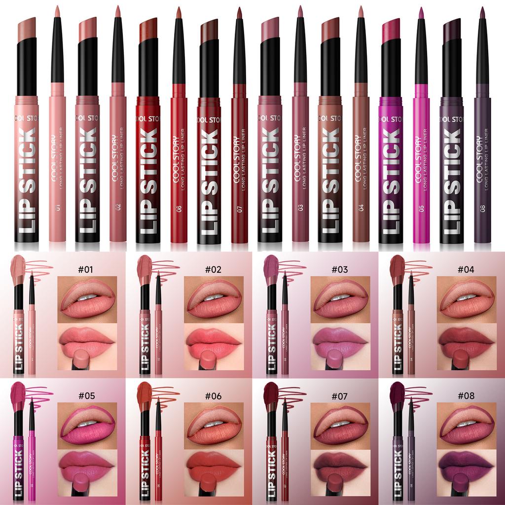 Waterproof Lasting Matte Velvet Lip Gloss Lip Liner Set 2pcs/set Lipliner Pen and Lip Gloss Combination Set Lips Contour Makeup