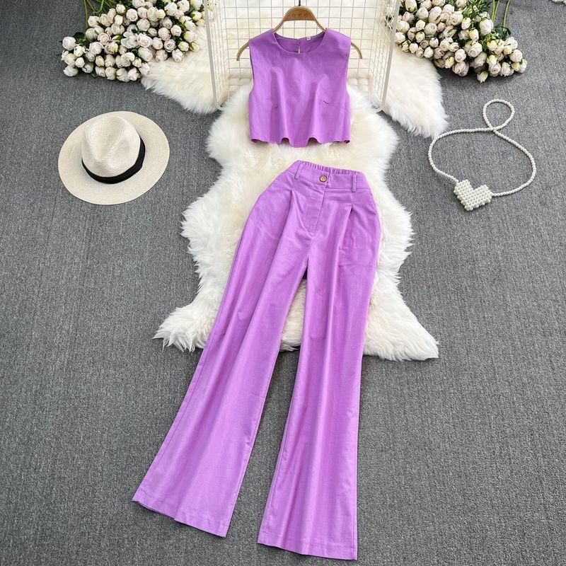 

American Retro High Waist Slimming and Straight Fashion Suit Purple M