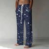 Men Navy Blue White Splash Dot Print Drawstring Straight Trousers With Side Pockets Casual Loose Pants