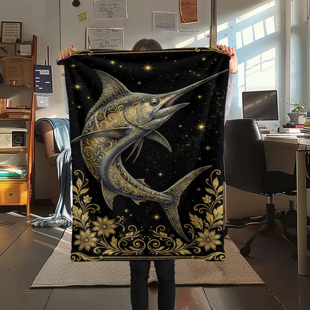 1PC Underwater World Print FlAannel Blanket, High Quality Comfortable for All Seasons, Home Decor, Warmth and Comfort