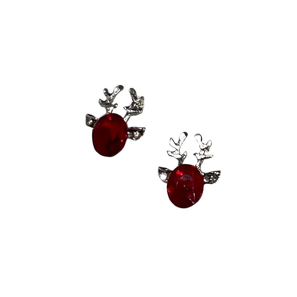 Christmas Elk Shape Earrings Women Girls Xmas Rhinestones Crystal Ear Clip 