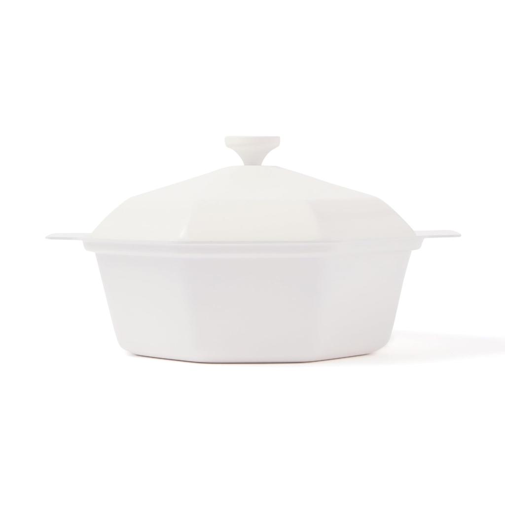 Francfranc Diamond Lightweight Cooking Pot 25cm White, 3-4 servings, Double-handled pot, Suitable for direct heat and induction cooktops, Ceramic