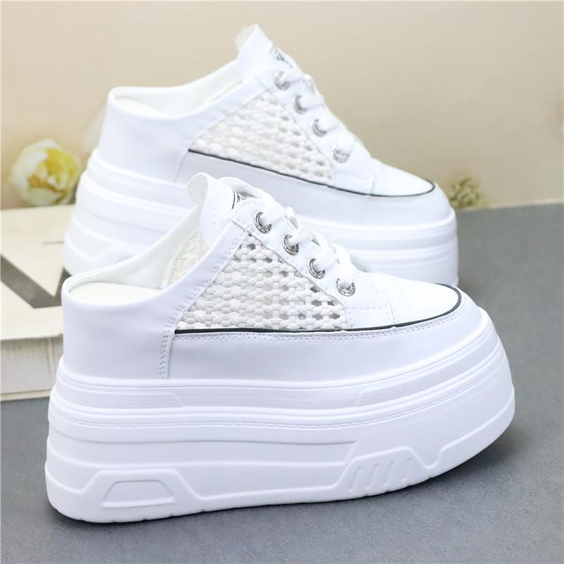 Fashion 10CM 12CM Air Mesh PU Synthetic Microfiber Leather Flats Women Sandals Slipper Chunky Sneakers Slippers Platform Wedge Shoes