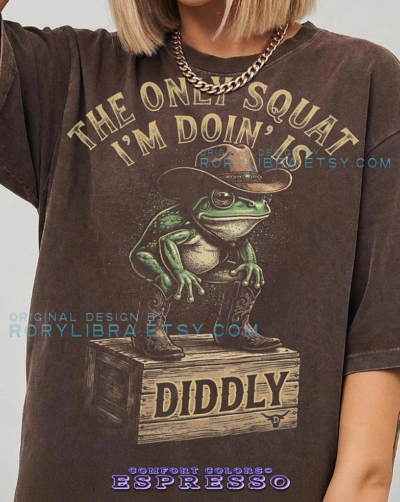 The Only Squat I'm Doin' Is Diddly Cowboy Frog Comfort Colors® TShirt and kids tshirt, Western Toad Funny Gym Meme Tees, Vintage Humor Animal Joke,