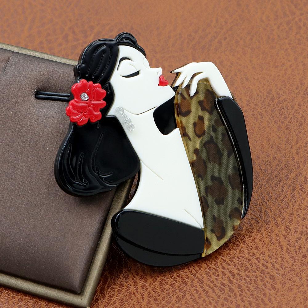 Handmade splicing acrylic sheet with elegant temperament, elegant lady shaped brooch