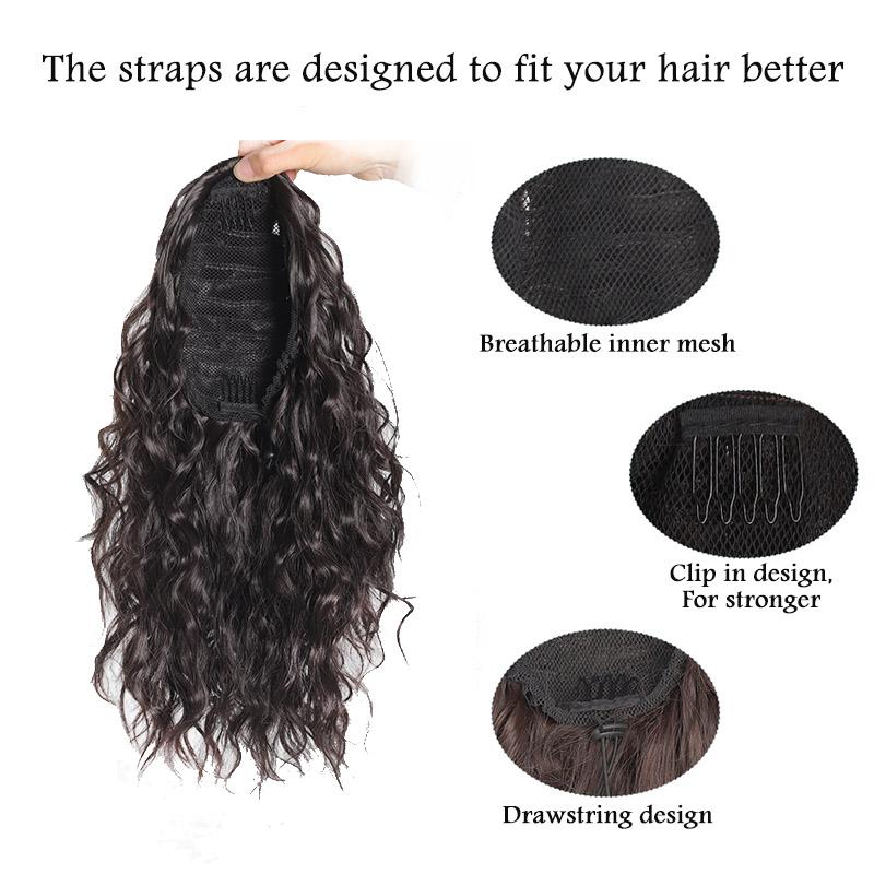 Syntetická stahovací šňůrka načechraný culík prodloužení 14palcový vodní vlnitý falešný culík prodloužení vlasů krátké vlasy pro ženy