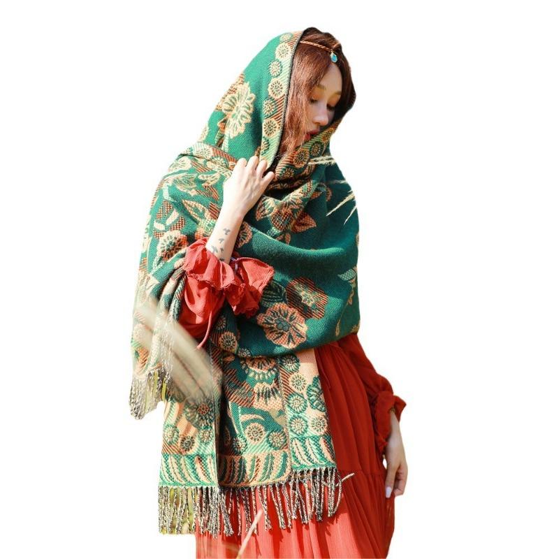Spring and Autumn new shawl Yunnan Xinjiang travel with sunscreen cloak retro fringed imitation cashmere scarf