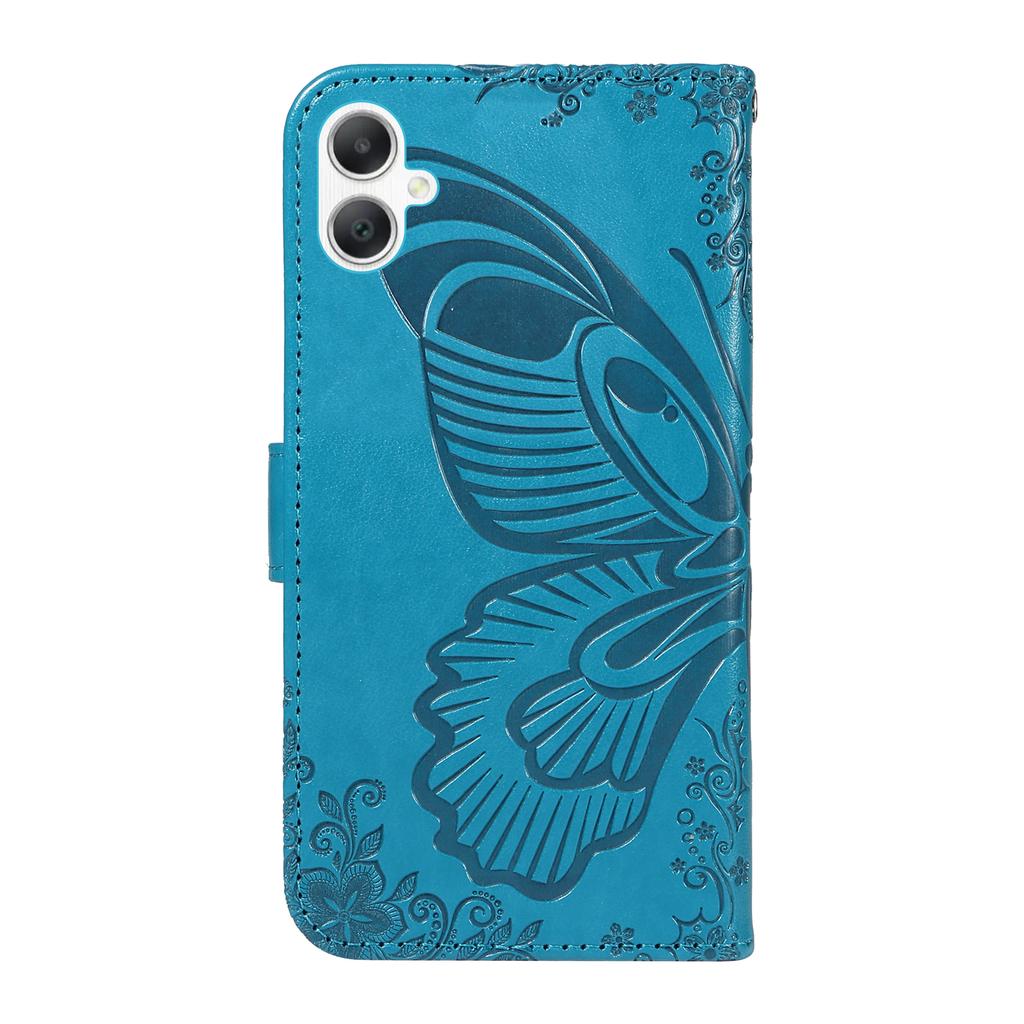 For Samsung Galaxy A07 4G/A06 5G/A06 4G Case Butterfly Pattern PU Leather Folio Flip Phone Cover -  Blue