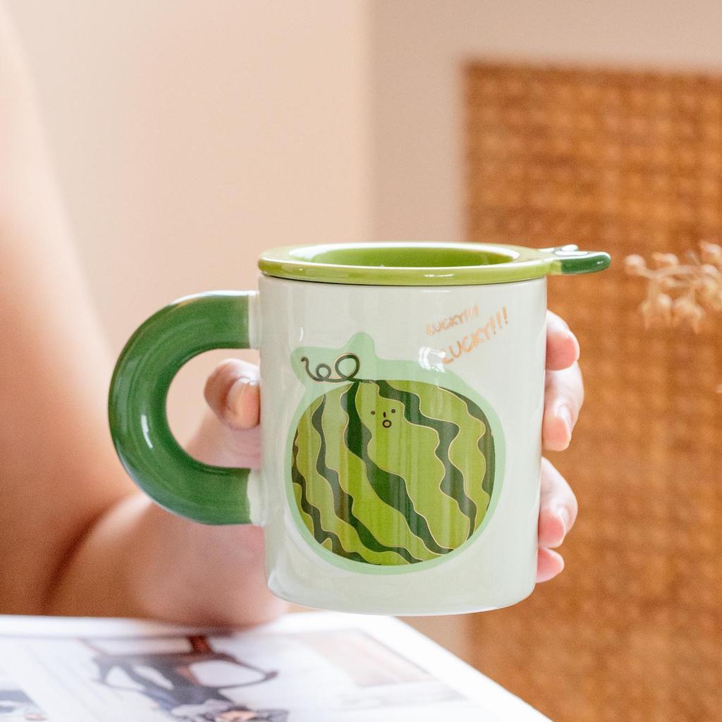 Fruit Mug Ceramic Cup with Lid Home Office Drinking Cup Student Milk Cup Gift Cup Gift Box Ins Style
