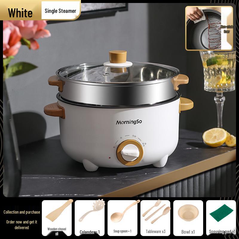 Multifunctional Electric Cooking Pot: All-in-One Hot Pot, Noodle Cooker, Stir-Fry and Frying Pan for Dorms and Small Homes