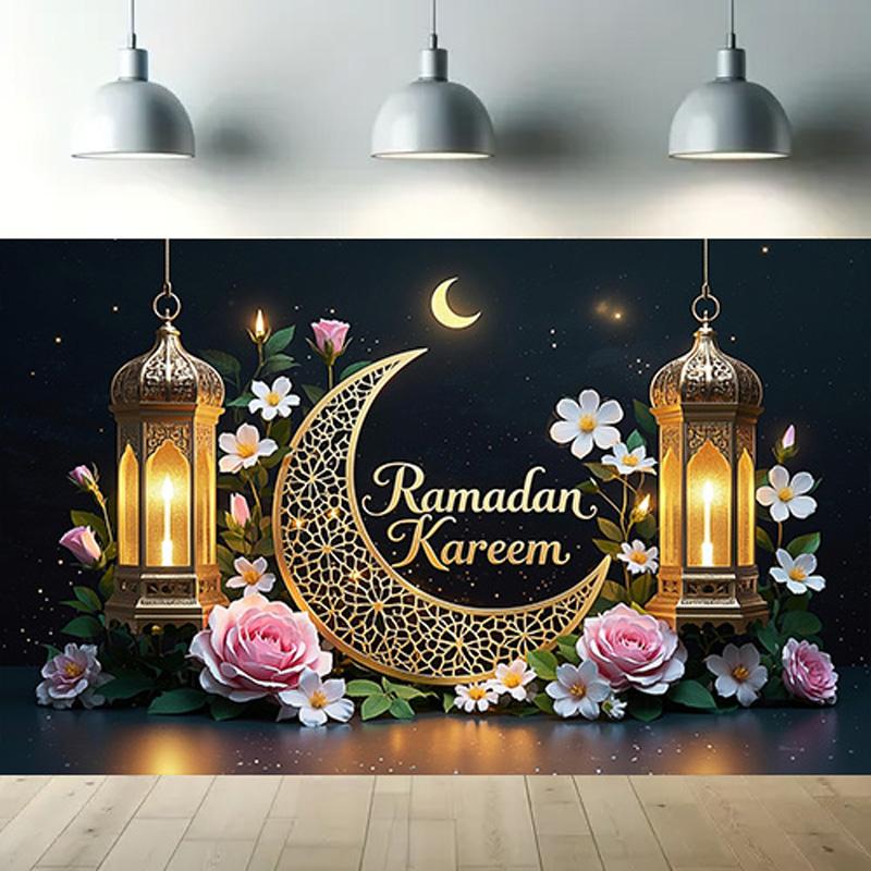 Elegant Eid Al-Adha Moon Photography Backdrops Wall Decoration for Room and Party,Festive Home Decor for New Year and Eid Celebrations