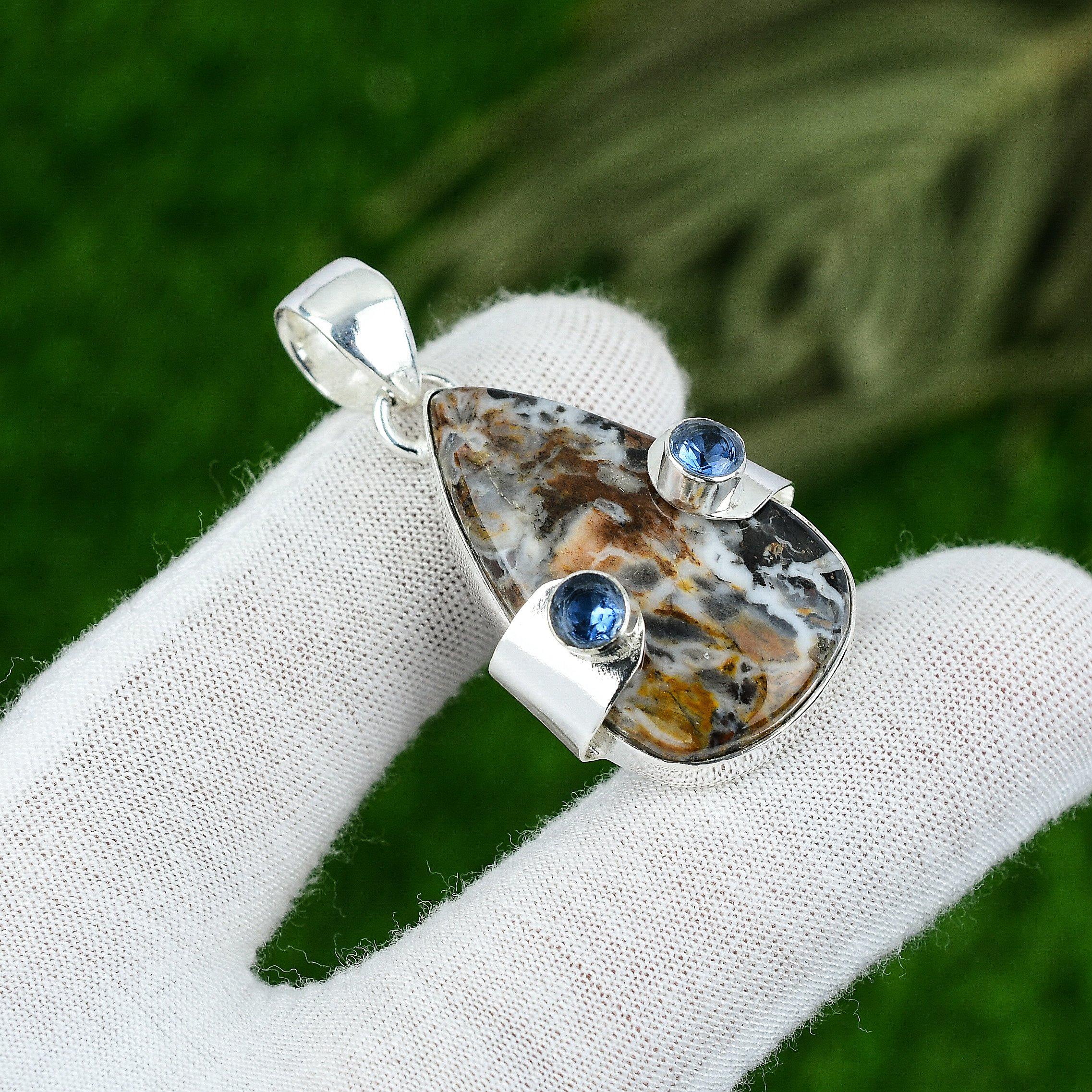 

Натуральный Океанический Яшма Драгоценный Камень Ювелирное Изделие Подвеска из Стерлингового Серебра 925 пробы для Женщин