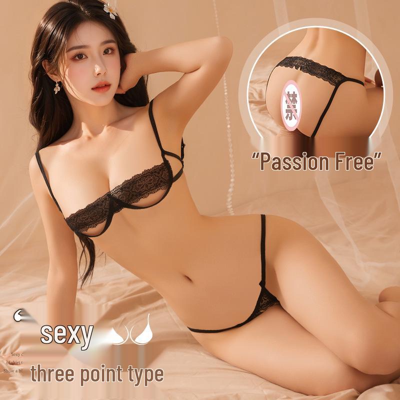 Erotic Lace Underwire Push-Up Lingerie Set with Open Crotch