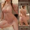 Erotic Lingerie, Sexy Halter Lace Seductive Steel Ring Gathering Deep V Nightgown, Hot See-through Pajamas 8752