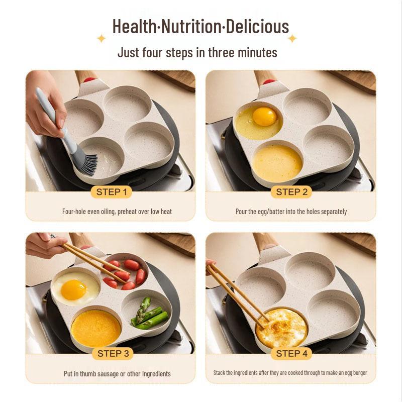 Non-Stick Deep Maifan Stone Pancake Frying Pan with Four-Hole Design for Easy Breakfast Cooking