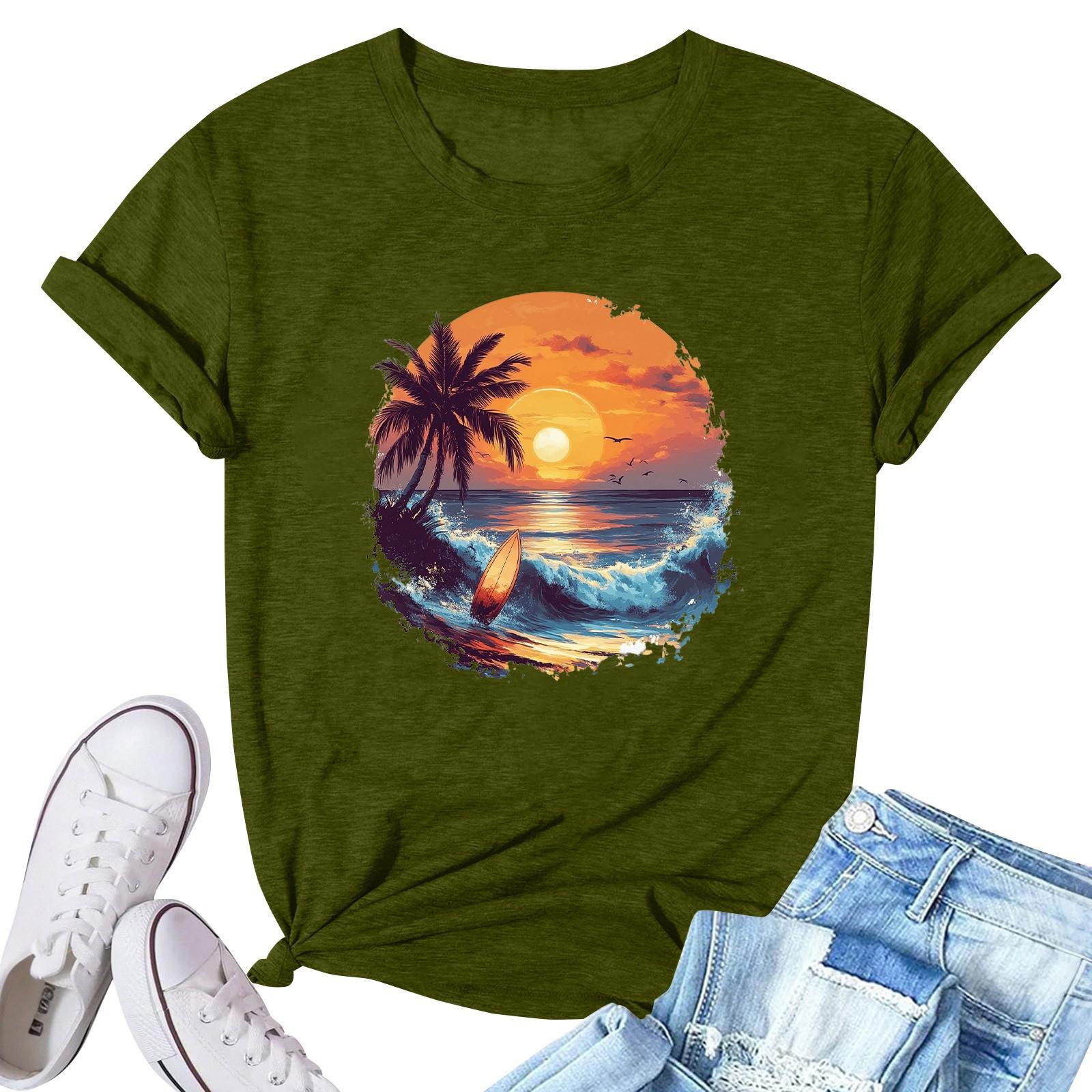 

Женская модная повседневная плиссированная футболка с коротким рукавом с принтом L армия зеленый