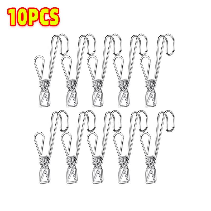 50pcs Stainless Steel Long Tail Clip Metal Hooks Clothes Pegs Laundry Storage Photo Clip Bathroom Kitchen Clothespins Towel