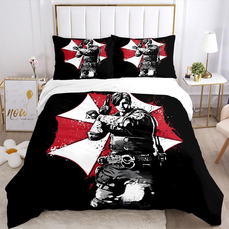 3pcs Resident Evil Design Bedding Set - Includes 1 Quilt Cover and 2 Pillowcases, Comfortable Bedding with Stylish Design for Bedroom, Machine Wa