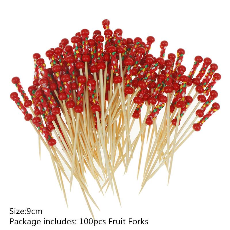 100pcs 9/12cm Bamboo Food Picks Buffet Cupcake Fruit Fork Party Cake Dessert Salad Vegetable Sticks Cocktail Toothpick Skewer