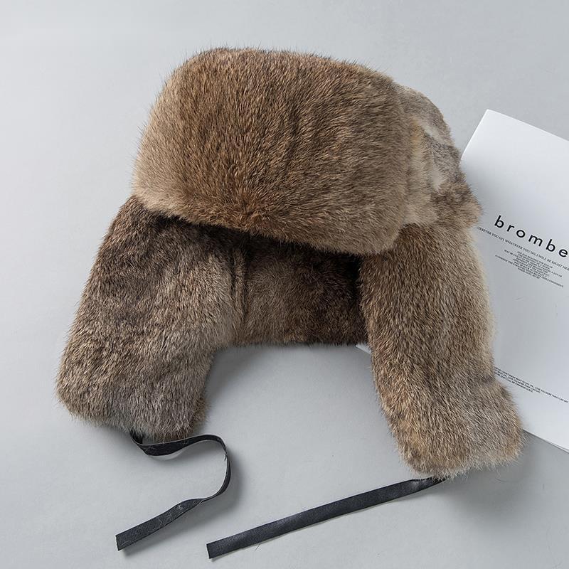 Real Rex Rabbit Fur Hat Men's Lei Feng Hat Winter Outdoor Thickened Warm Genuine Fur Hat Russian Natural Fur Ear Protection Hat
