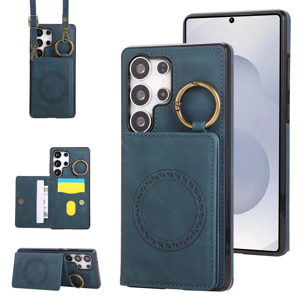 Crossbody Ring Holder Vertical Card Solt Wallet Leather Case For Samsung S26 Ultra S25 Plus S24 A26 A17 A07 long Lanyard Cover