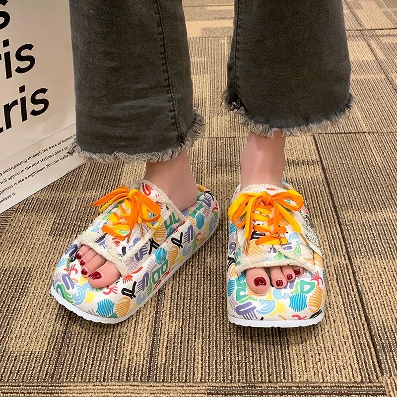 Fashion 6CM Fashion Summer New Women Slippers Platform Shoes Graffiti Mules Flip Flops Street Sandals Clogs Flat Casual Shoes For Female