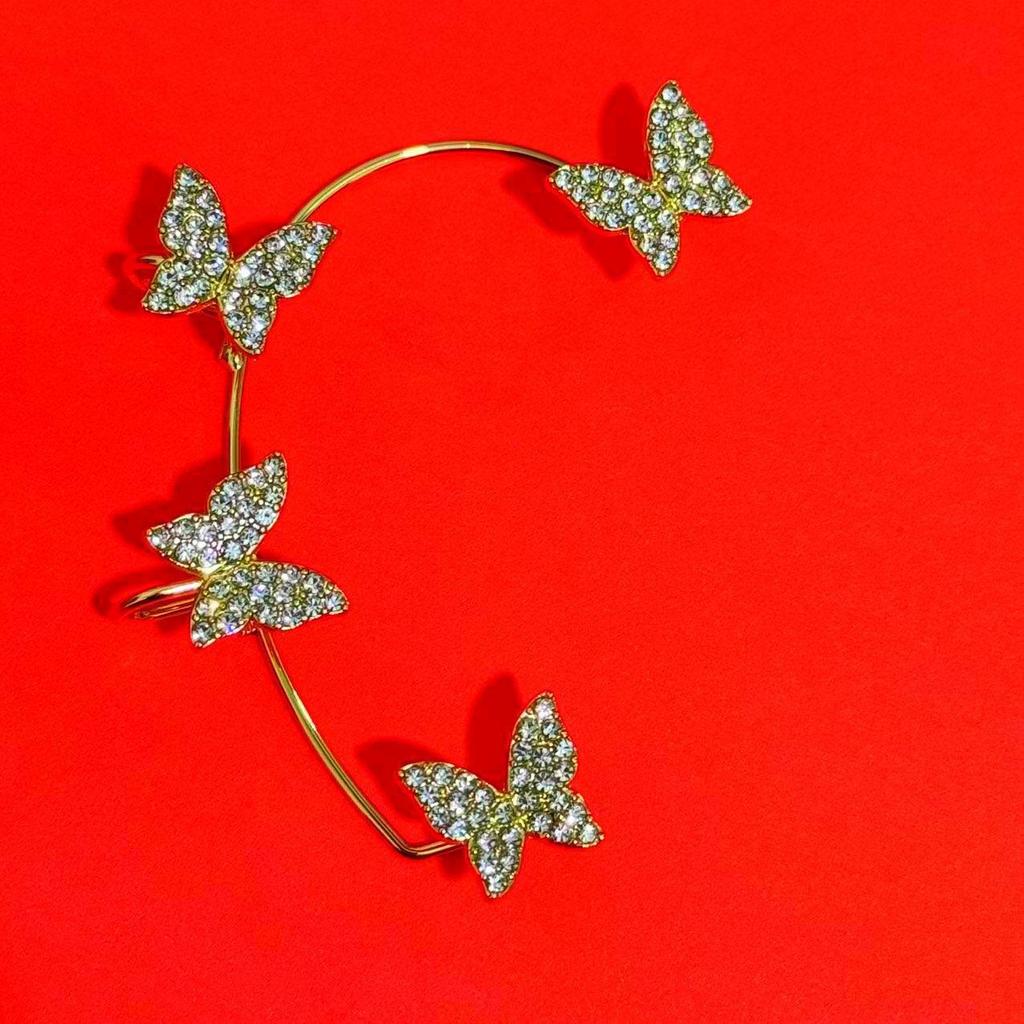 Diamond Butterfly Ear Hooks - No Piercing Ear Clips, Sweet and Fashionable Earrings for Commuting, Celeb Style