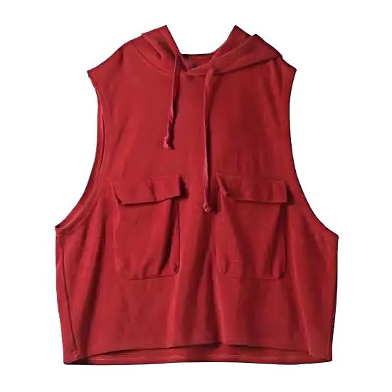 Women's Sleeveless Hoodies Summer Athletic Exercise Tank Tops Workout Gym Pullover Sweatshirt with Pockets